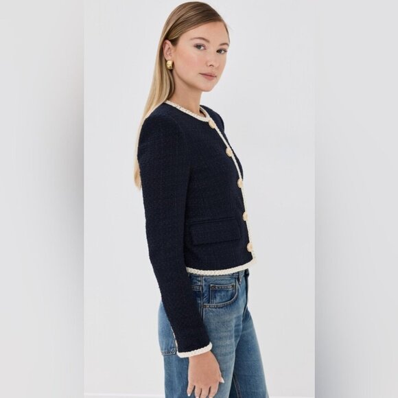 NEW Veronica Beard Mabel Collarless Tweed Jacket Blazer in Navy | size 2 - Picture 4 of 15